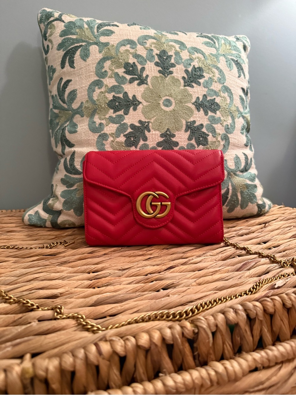 G G Red Marmont Matelassé Leather Crossbody on Chain